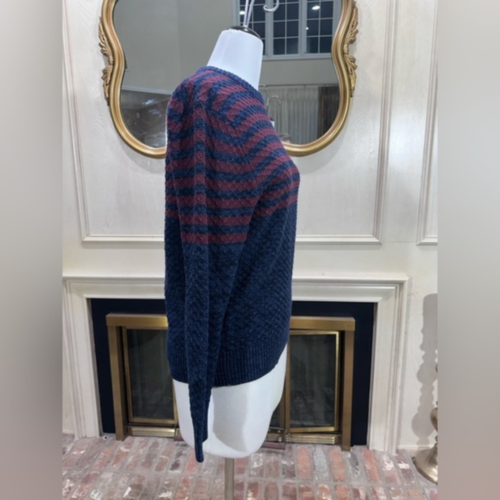 The Normal Brand Men’s M 100% Cotton Striped Knit Sweater Navy Burgundy - Picture 5 of 7